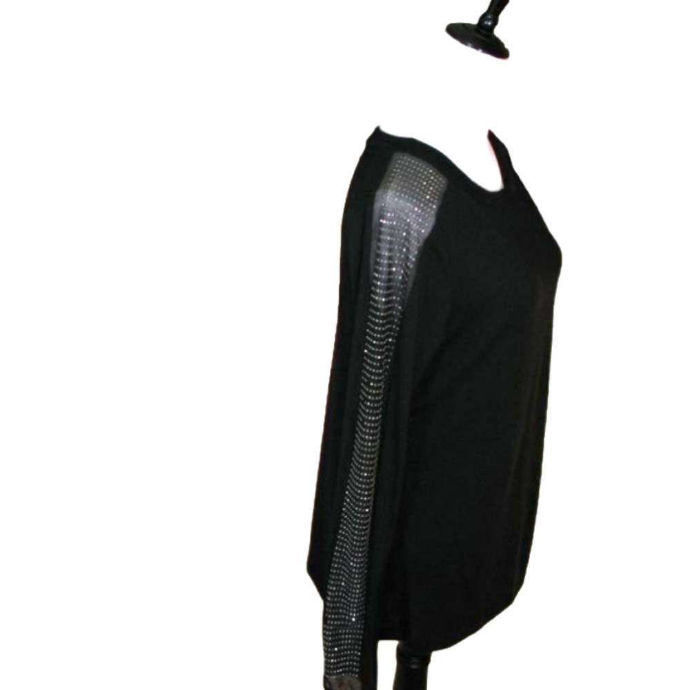 Allen B by Allen Schwartz Black Long Sheer Sequin Sleeve Top/Shirt Size Large